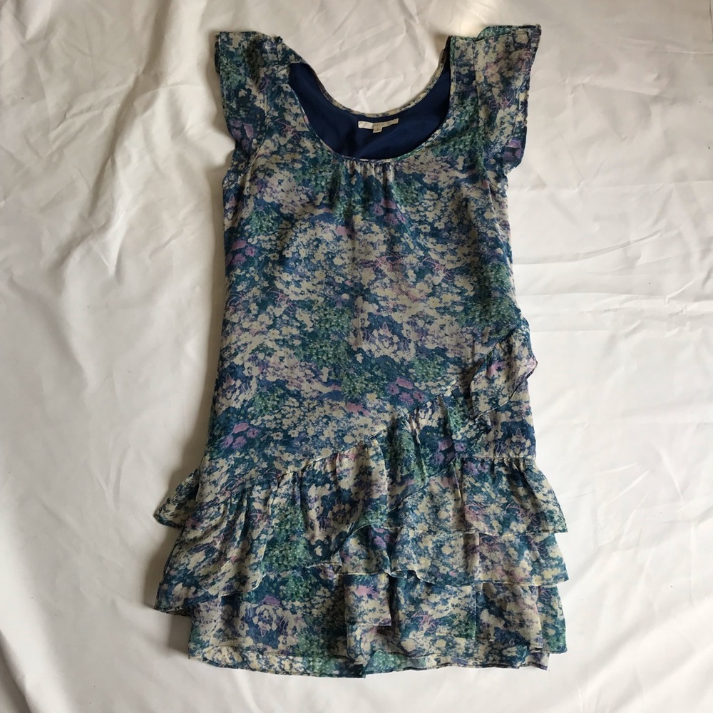 Eliot 100% silk blue floral mini dress 0
